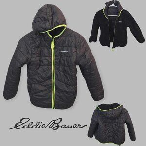 Eddie Bauer Deer Harbor Hooded  Faux Fur Reversible  Jacket Boys Kids Small 7/8